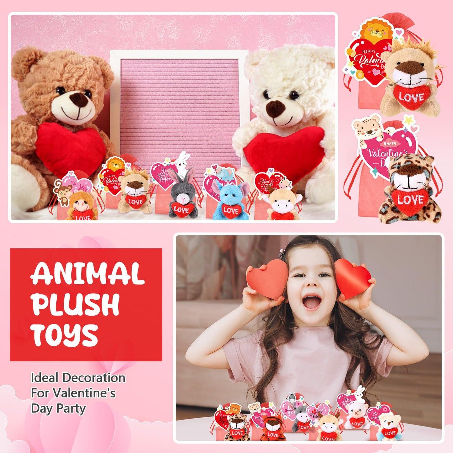 Blueweenly 72 Pcs Valentines Day Gifts For Kids,24 Set Valentines Mini Stuffed Animals Set For Kid Classroom,Valentines Plush An