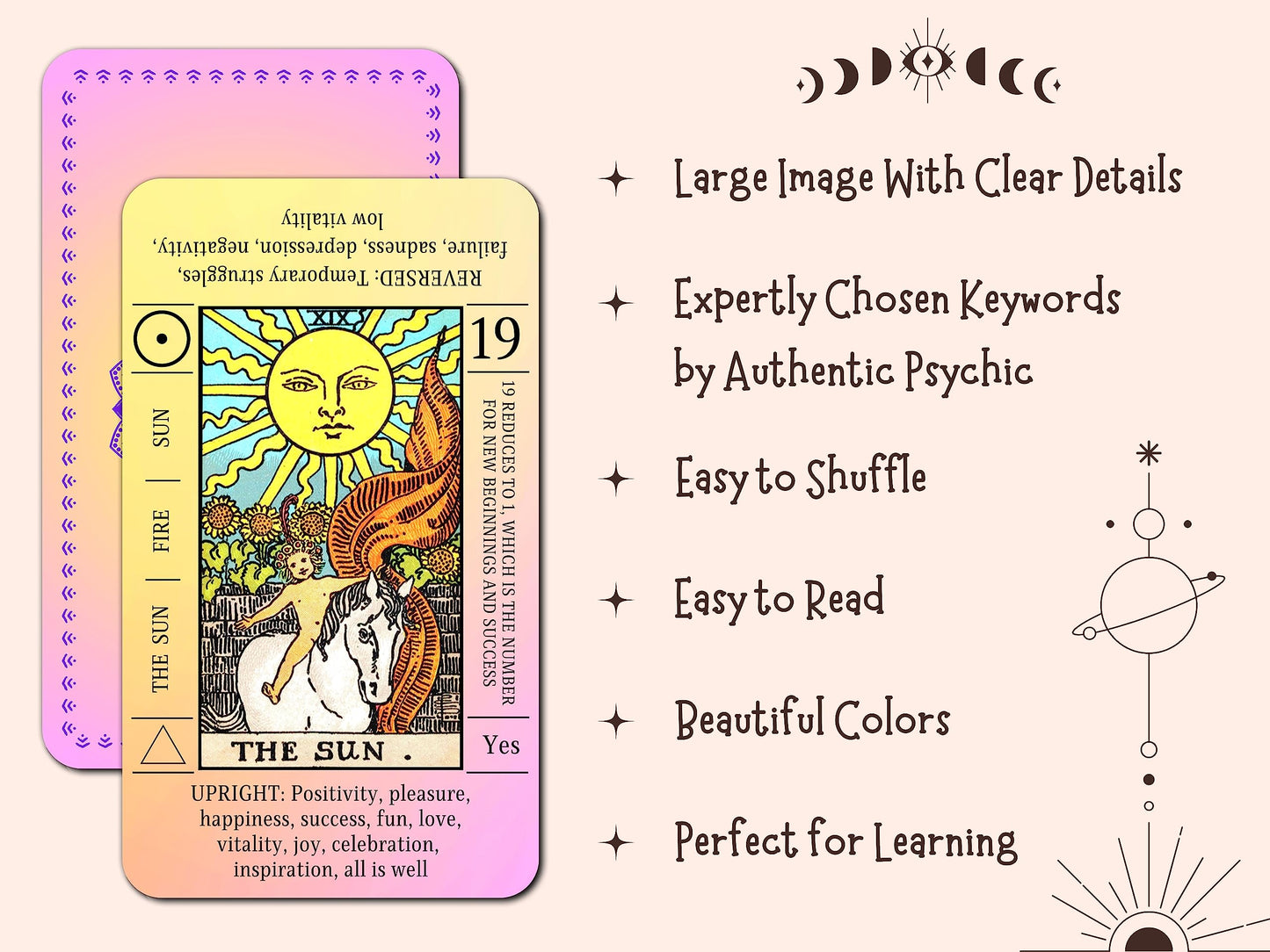 Juju'S Vibes Learning Tarot Cards For Beginners With Meanings On Them, Cute Sunset Tarot Cards Set Unique, With Keywords, Beauti
