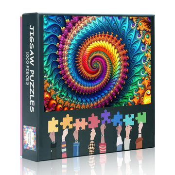 1000-Piece Jigsaw Puzzle - Infinite Fractal Spiral Patterns, Mindfulness Puzzles for Adults, Dynamic Color and Intricate Detail 