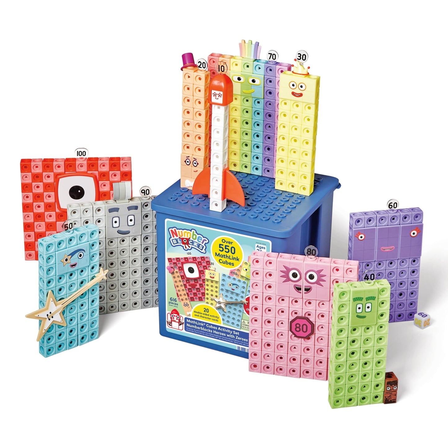 hand2mind Numberblocks Heroes with Zeroes MathLink Cubes Activity Set, Preschool Learning Activities, Math Manipulatives Kinderg