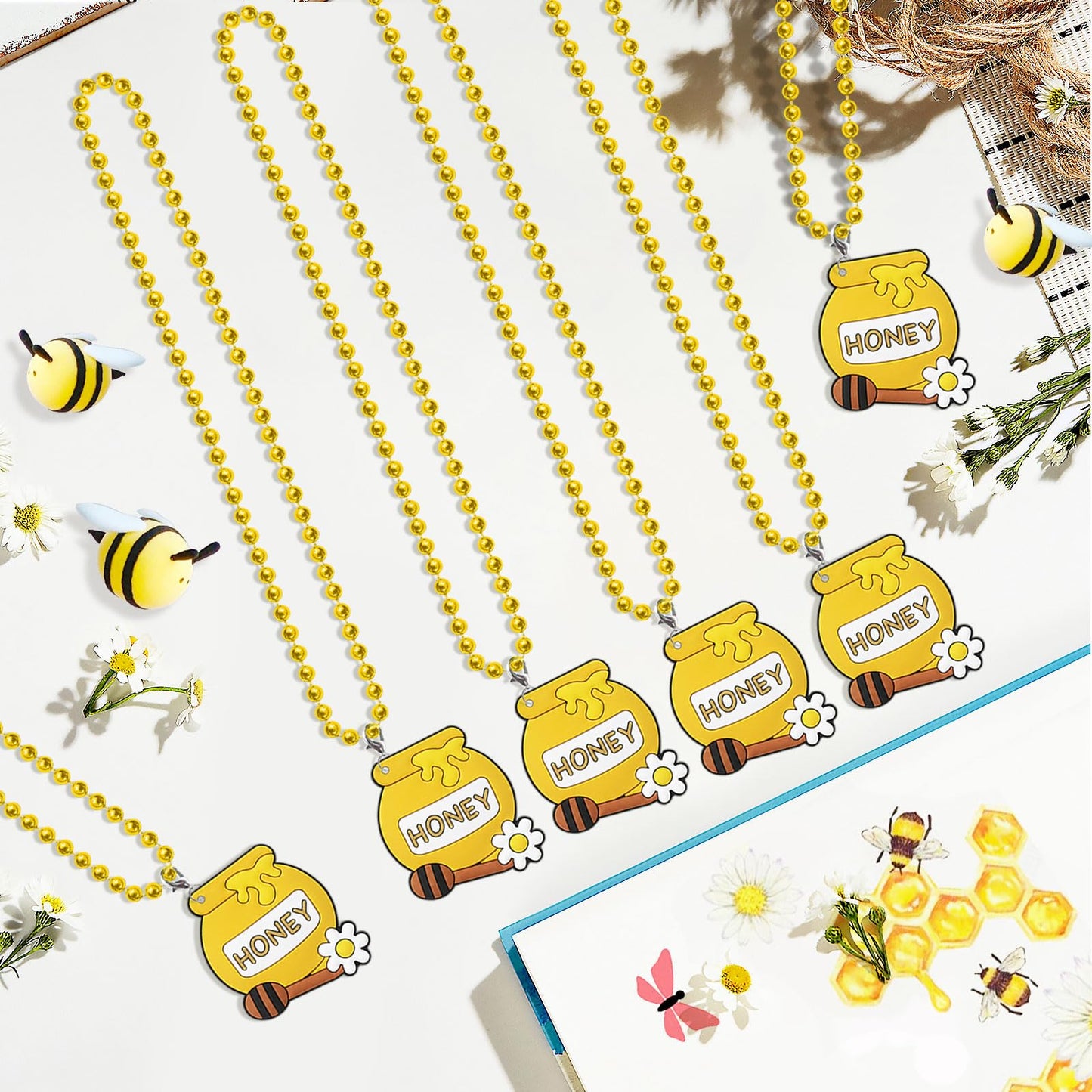 CiciBear 24 Pack Honey Necklace Party Favors with Mardi Gras Beads for Bumble Bee Baby to bee Bee Baby shower Gender Reveal Part