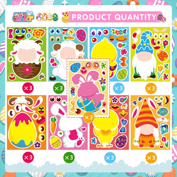 27 Sheets Easter Stickers Easter Gifts For Kids Toddlers Make Own Face Easter Gnome Bunny Sheep Rabbit Colored Egg Chicks School