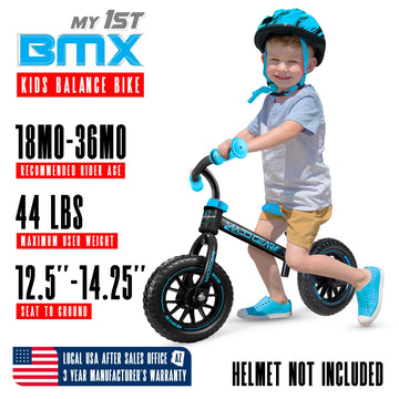 Madd Gear Balance Bike for Toddlers - Lightweight, 10" Airless Tires, Adjustable Seat, Black/Blue, Model 426-014