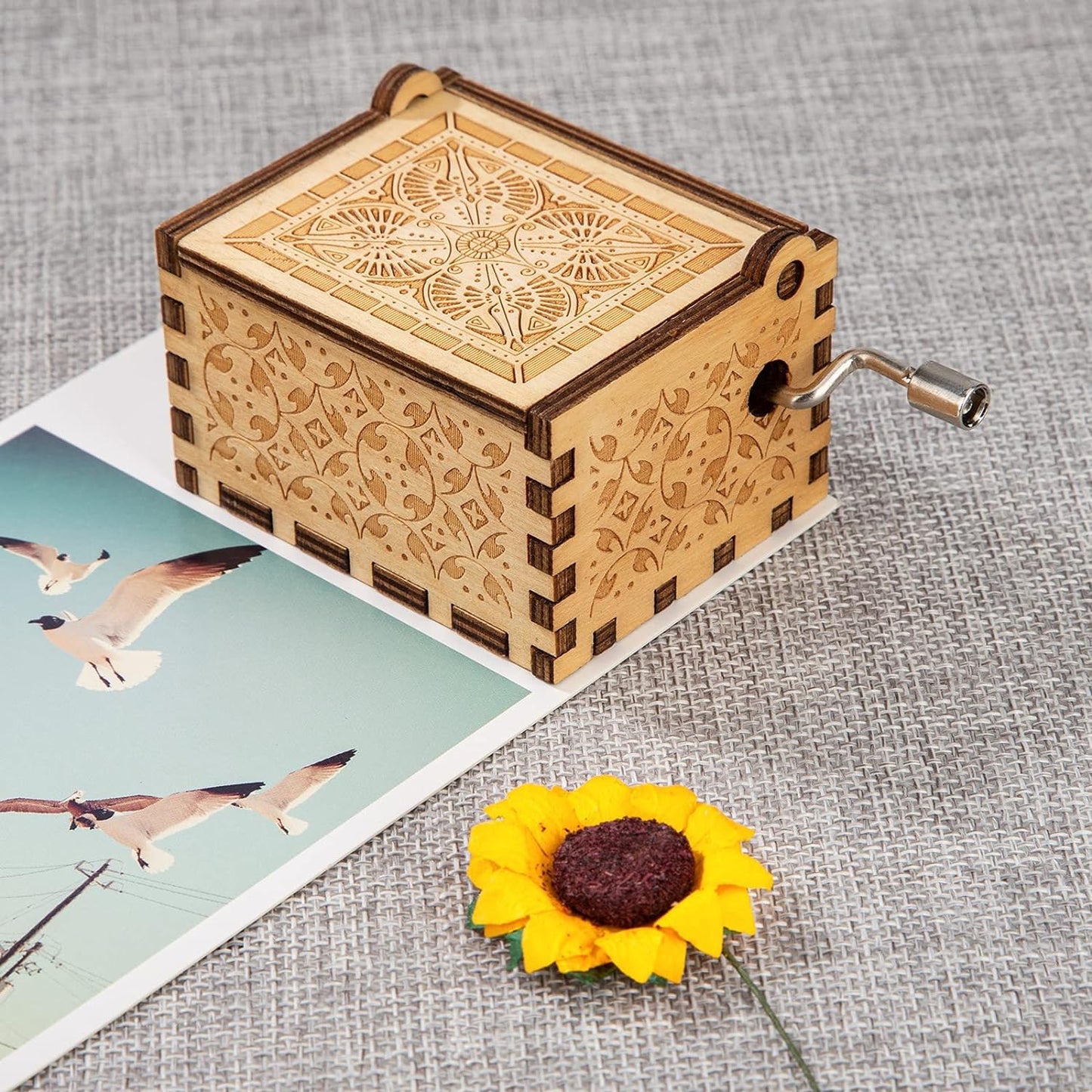 Caaju Happy Birthday Music Box - Wooden Musical Box with Hand Crank - Vintage Music Box Birthday Gift for Kids - Gifts for Him/H