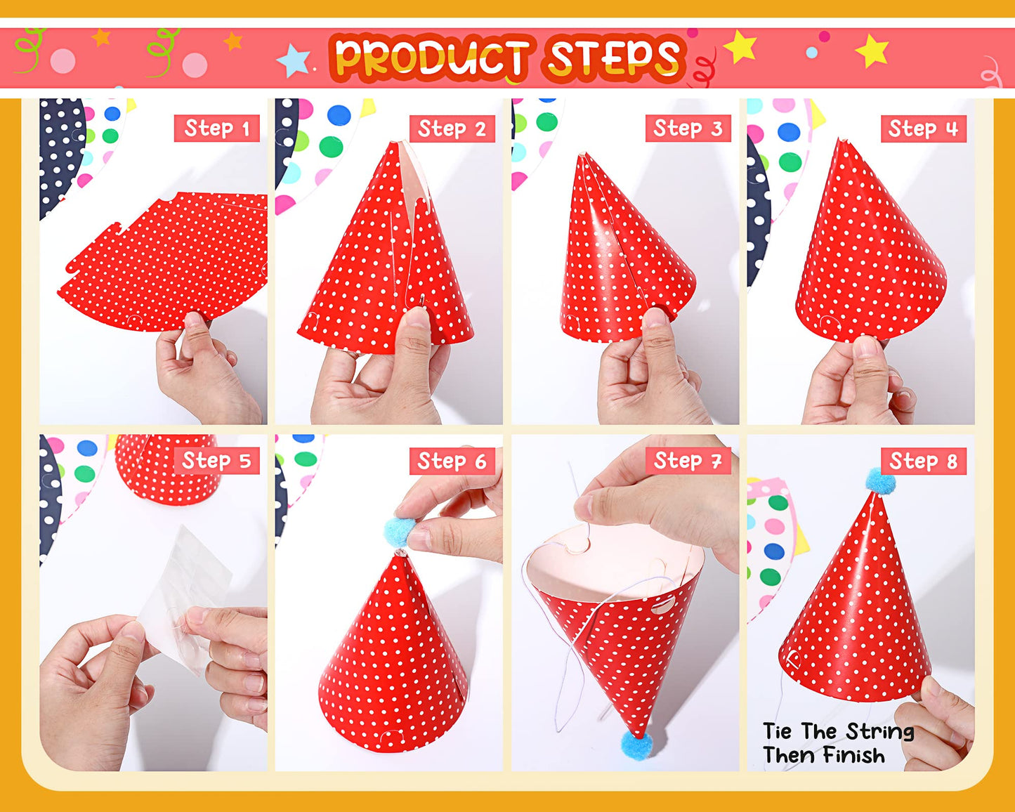 TaoBary 21 Pcs Kids Birthday Party Hats Set 10 Happy Birthday Glasses Paper Party Eyeglasses Frames Paper Party Hats Cone with P