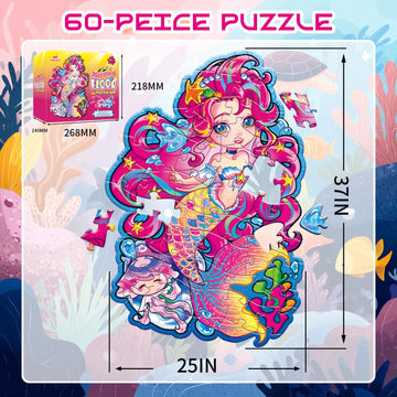 Jumbo Mermaid Floor Puzzle For Kids Ages 6-8 Year Old, Large Toddler Puzzle For Girls Ages 6 7 8 Year Old, Mermaid Girl Gift And