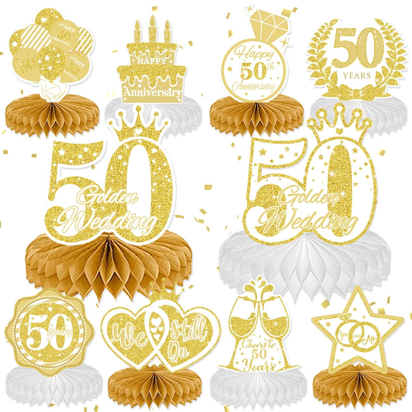 DTOFOOT 10 Pcs 50th Anniversary Decorations, 50th Wedding Anniversary Decorations 50th Anniversary Honeycomb Centerpiece White G
