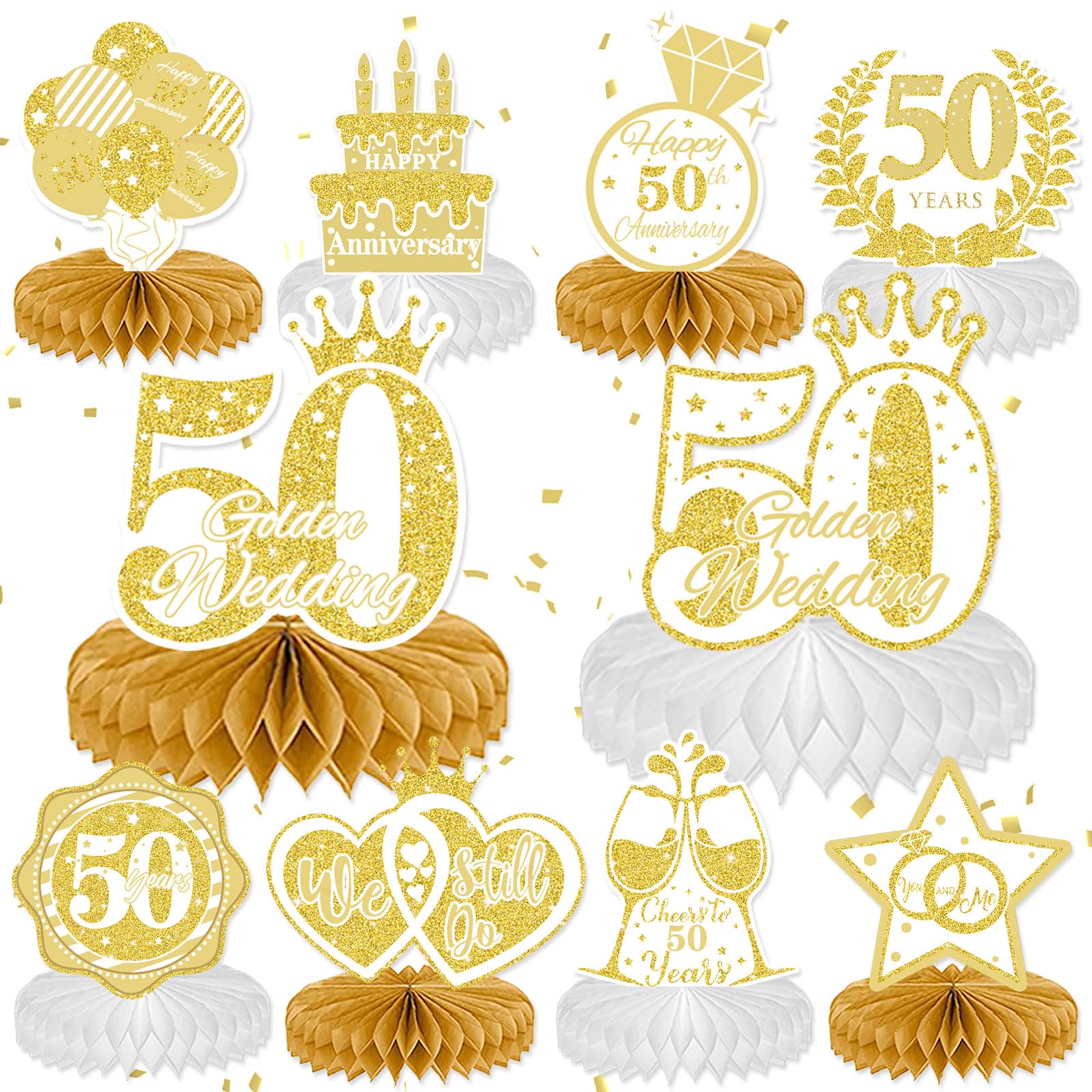 DTOFOOT 10 Pcs 50th Anniversary Decorations, 50th Wedding Anniversary Decorations 50th Anniversary Honeycomb Centerpiece White G