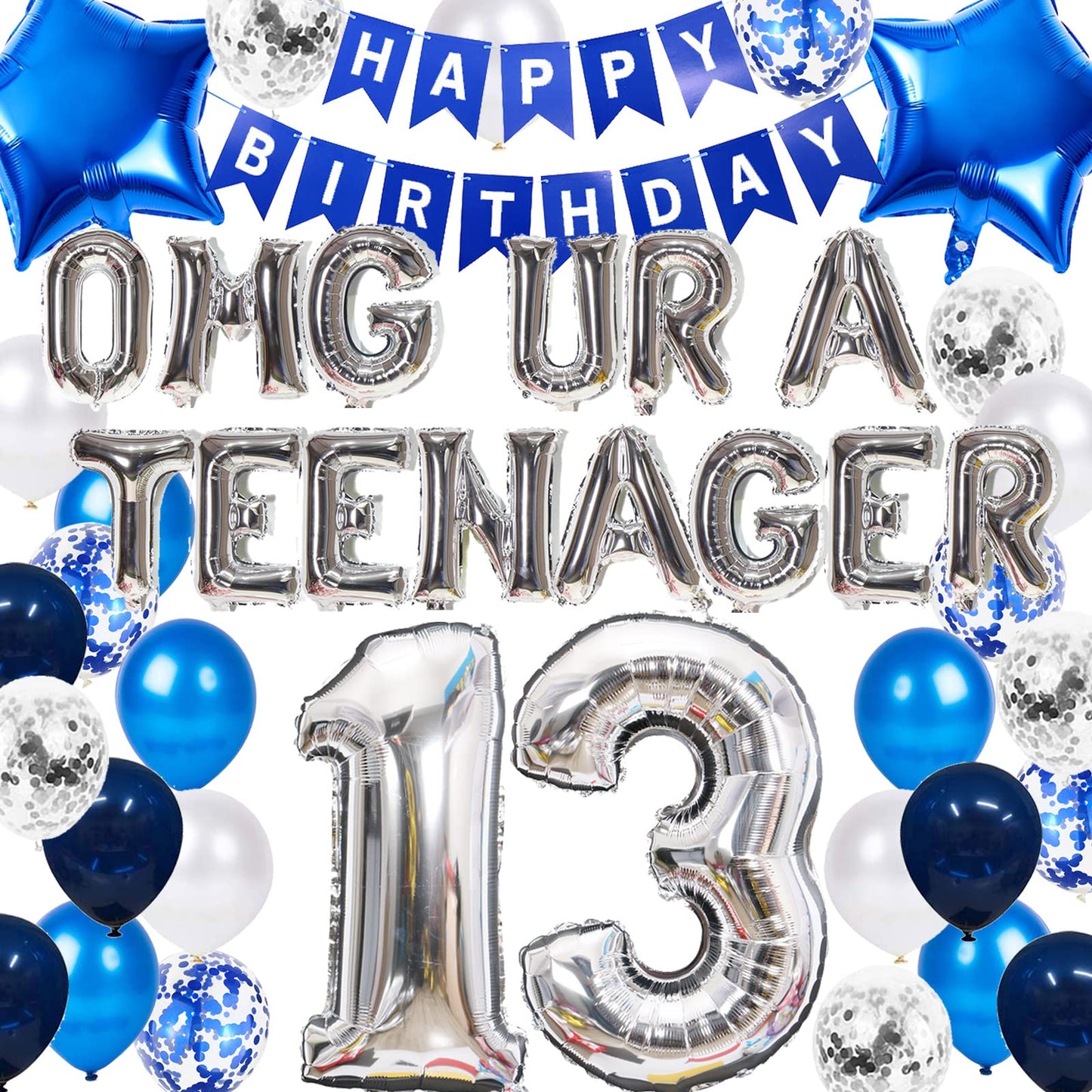 13Th Birthday Decorations Blue For Boys, Omg Ur A Teenager 13Th Birthday Decoration, Blue 13Th Birthday Banner Number 13 Star Fo