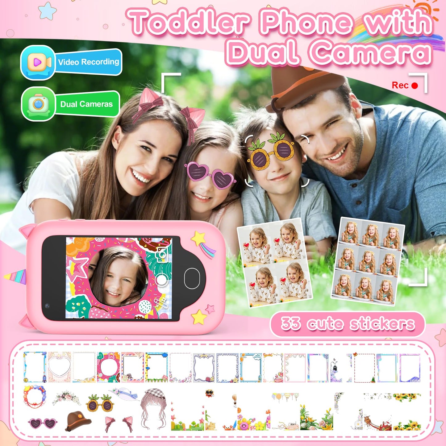 Gocina Kids Smart Phone For Girls - Christmas Birthday Gift Toy For Age 3-8, 2.8'' Touchscreen Toddler Cell Phone With 32G Sd Ca