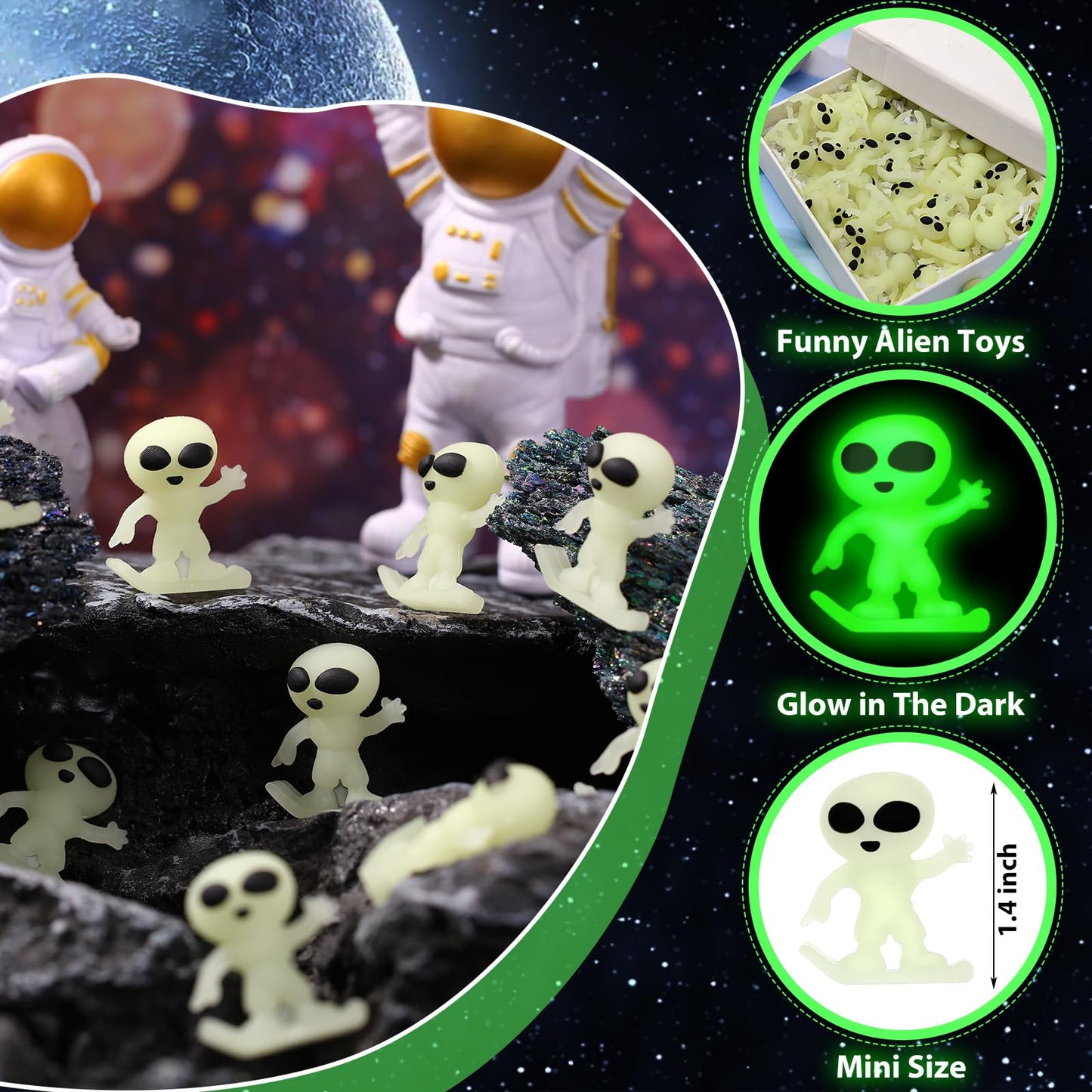 Croblissful 50 Pcs Glow In The Dark Alien Figures Small Tiny Rubber Mini Aliens Figurine Miniatures For Space Party Favors Hallo