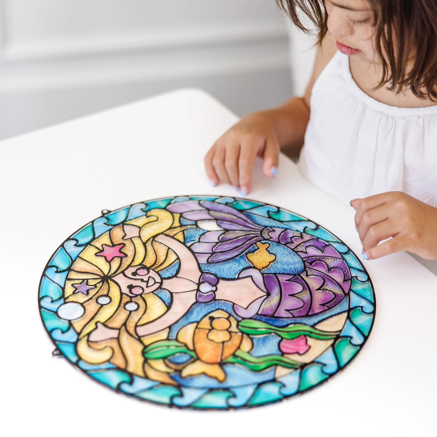 Melissa & Doug Stained Glass Craft Kit, Mermaids - 140+ Stickers, Multi-color, 14.5x13.5x0.6 inches, Ages 5+