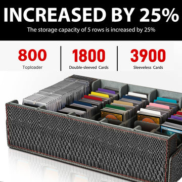 Scimi Magnetic Leather Trading Card Storage Box - 5-Row Deck Case Design  3900+ Capacity for YuGiOh  MTG  TCG and Sports Cards  Includes 24 Colorful Dividers & 5 Card Supports (15.8in  Dragon)
