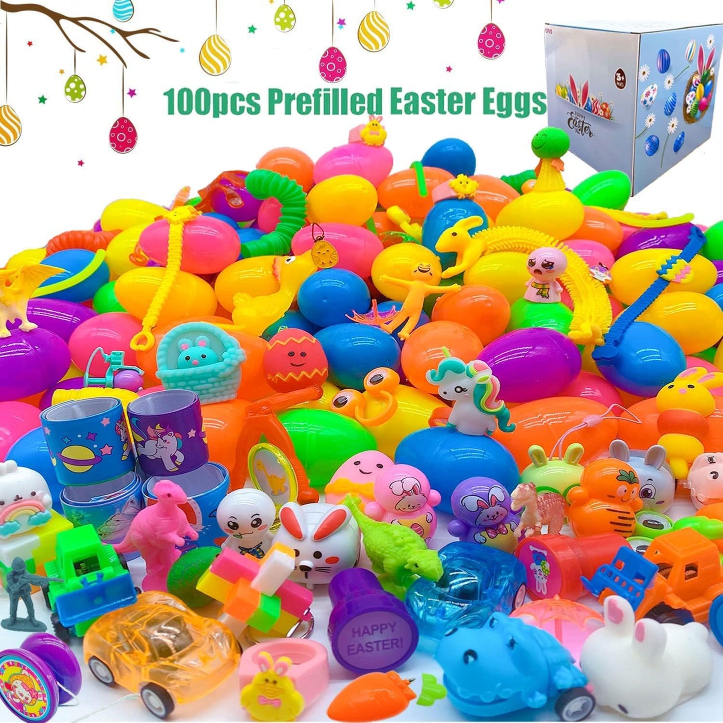 Pdfvs 100 Pcs Prefilled Easter Eggs Filled With Novelty Toys,Bright Colorful For Easter Basket Stuffers,Easter Party Favors And