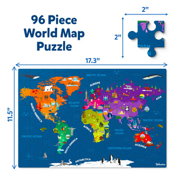 Skillmatics World Map Puzzle - 96 Piece Jigsaw Puzzle, Educational Toy, Geography For Kids, 400+ Facts, Gifts For Boys & Girls Ages 6 To 12