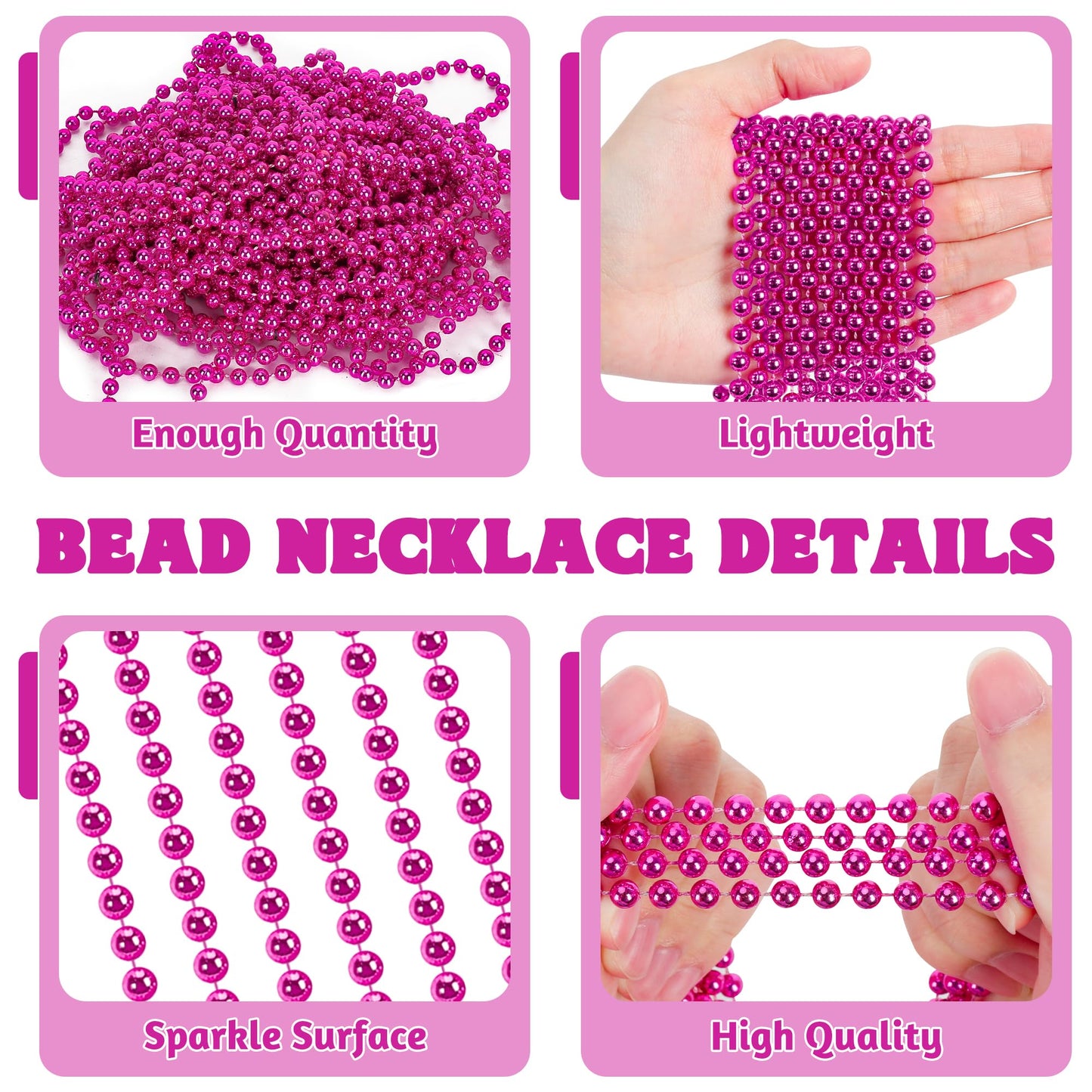 100 Pcs Mardi Gras Beads, 33'' Rosered Beaded Necklace Bulk, Breast Cancer Awareness Accessories Set, Carnival Beads Parade Thro