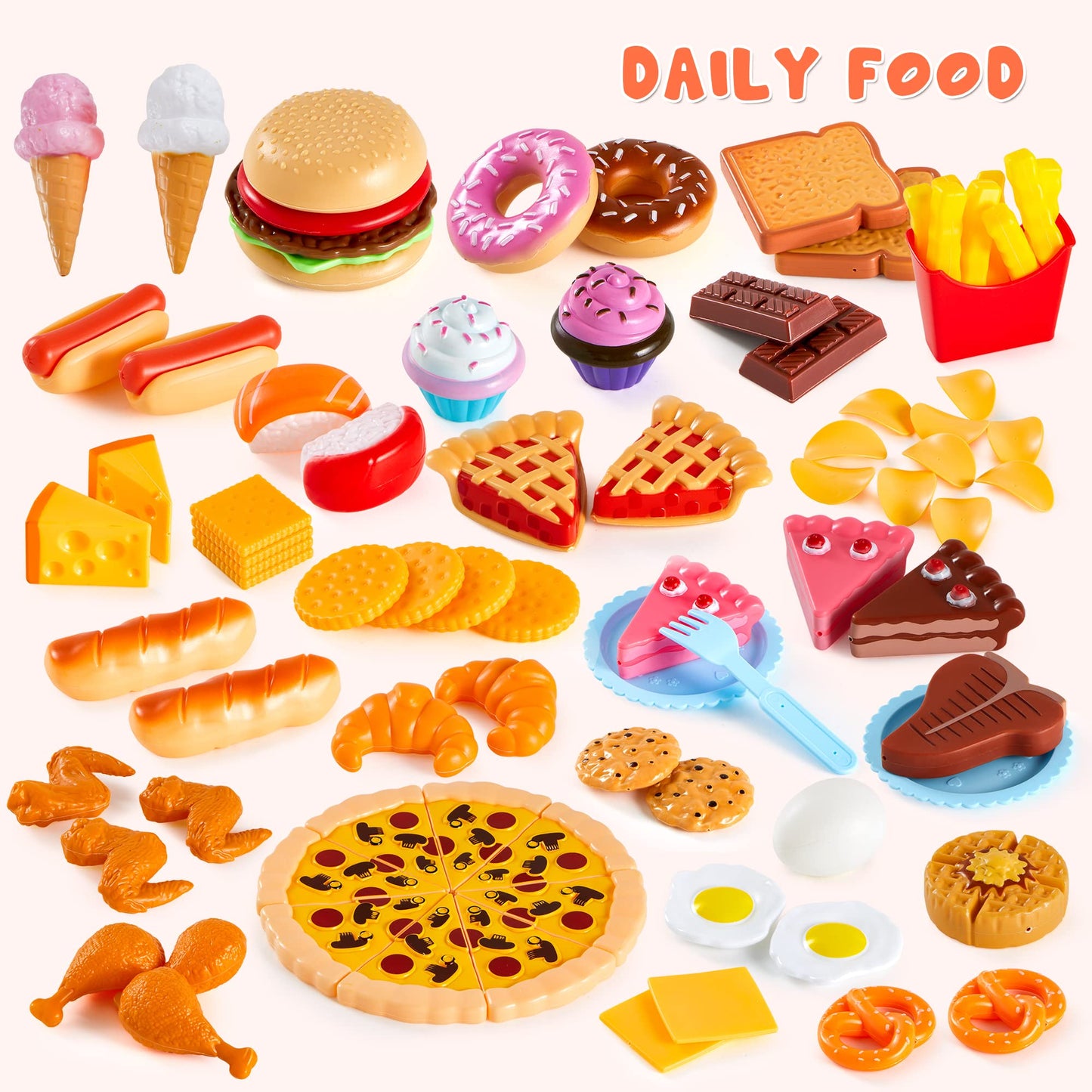 JOYIN 200 Pieces Kids Play Food Deluxe Pretend Food Set Play, Toy Food, Play Kitchen Accessories with Realistic Colors, Toddler
