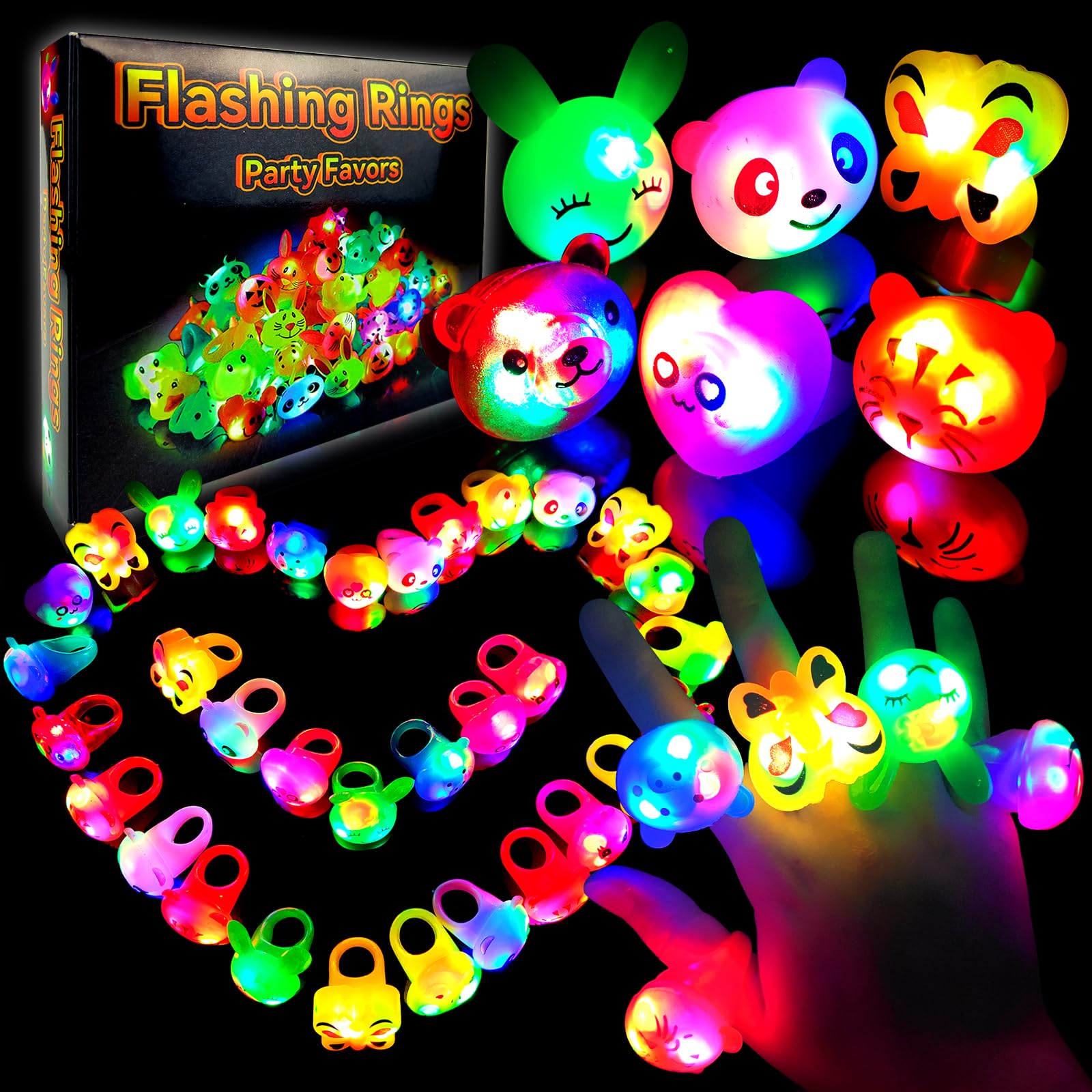 Wakestar - 24 Pack LED Light Up Bumpy Rings Party Favors For Kids Prizes Box Toys For Birthday Classroom Rewards Treasure Box Pr