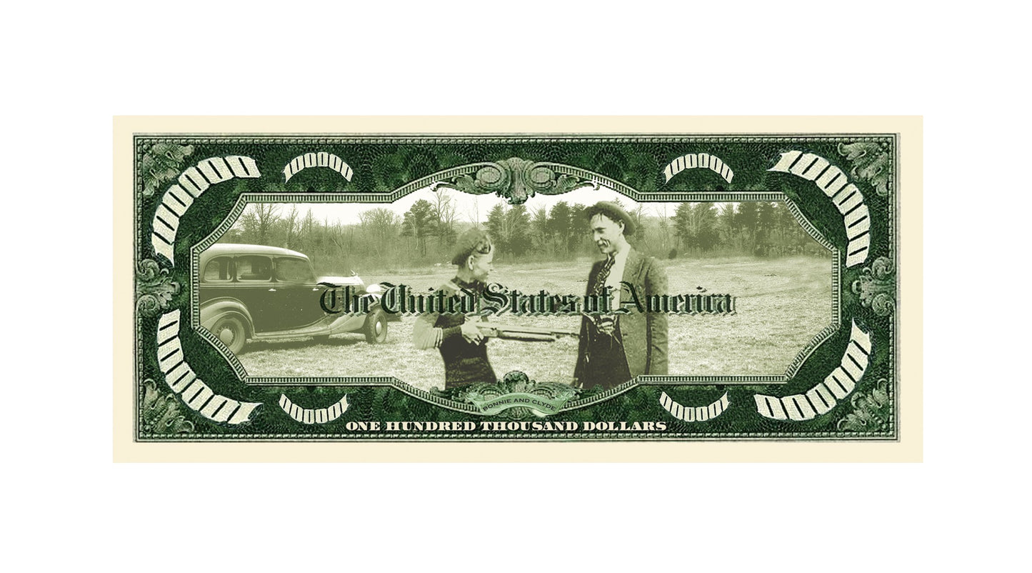 American Art Classics Bonnie & Clyde $100,000.00 Bill - Comes In Currency Bill Protector - Great Gift For Fans Of Bonnie And Clyde