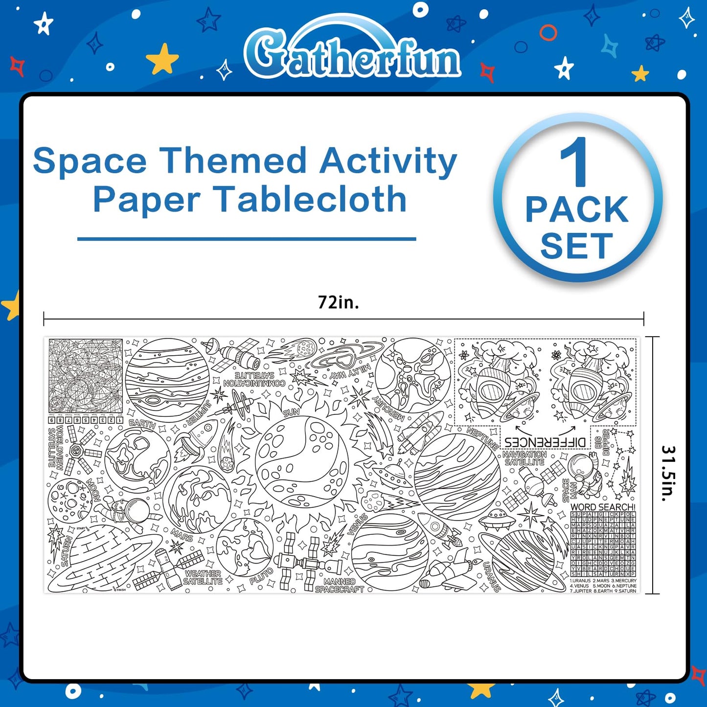 Giant Coloring Poster For Classroom Wall - Versatile 31.5 X 72 Inches Outer Space Activity Poster/Table Cover,School Parties, Ou