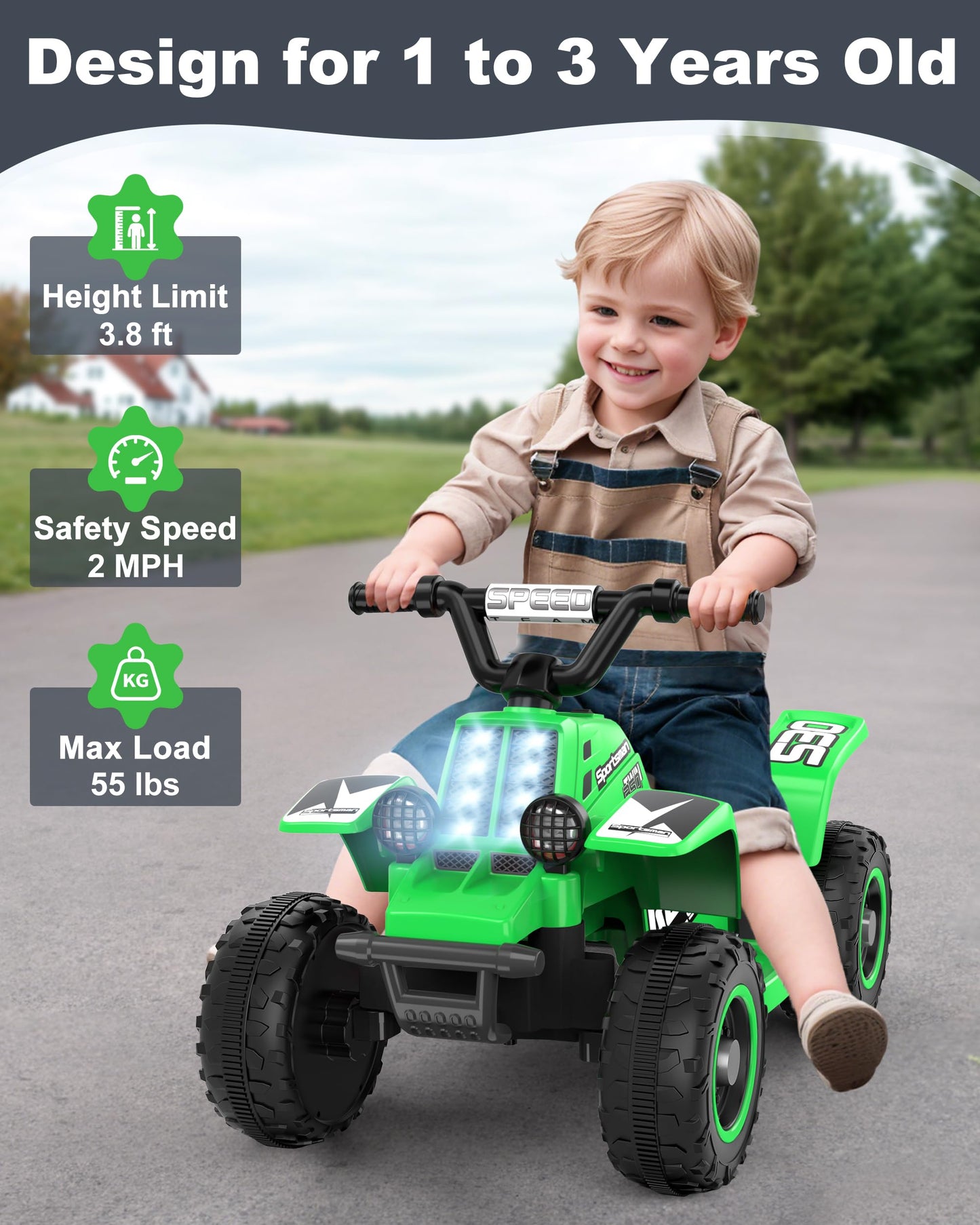 Anpabo 6V 7Ah Kids Atv Ride On Toy, 4 Wheeler For Toddler W/Headlight, Forward & Reverse, Horn, Music Player, Usb, Mp3, Treaded