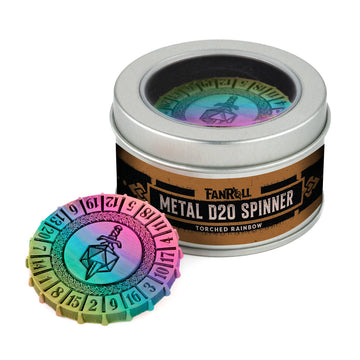 Metallic Dice Games Fanroll Metal d20 Spinner: Torched Rainbow