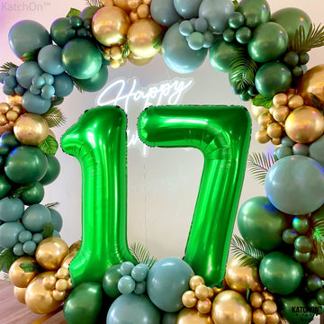 Katchon, Dark Green 17 Balloon Numbers - 40 Inch | Green Number 17 Balloons For 17Th Birthday Decorations For Girls | 17 Birthday Balloons For 17Th Birthday Decorations For Boys | 17 Number Balloons