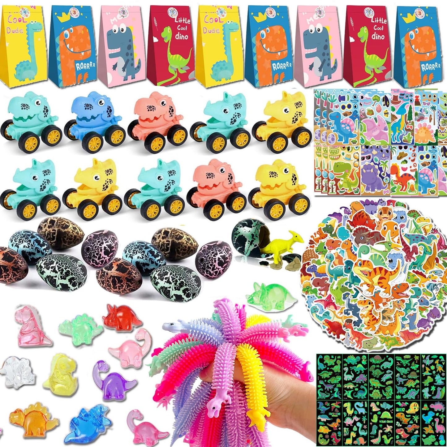 Dinosaur Party Favors For 10 Kids,140pcs Dinosaur Birthday Party Supplies,Dino Goodie Bags Stuffers,Boys Girls Goody Bags For Ki