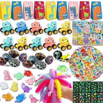 Dinosaur Party Favors For 10 Kids,140pcs Dinosaur Birthday Party Supplies,Dino Goodie Bags Stuffers,Boys Girls Goody Bags For Ki