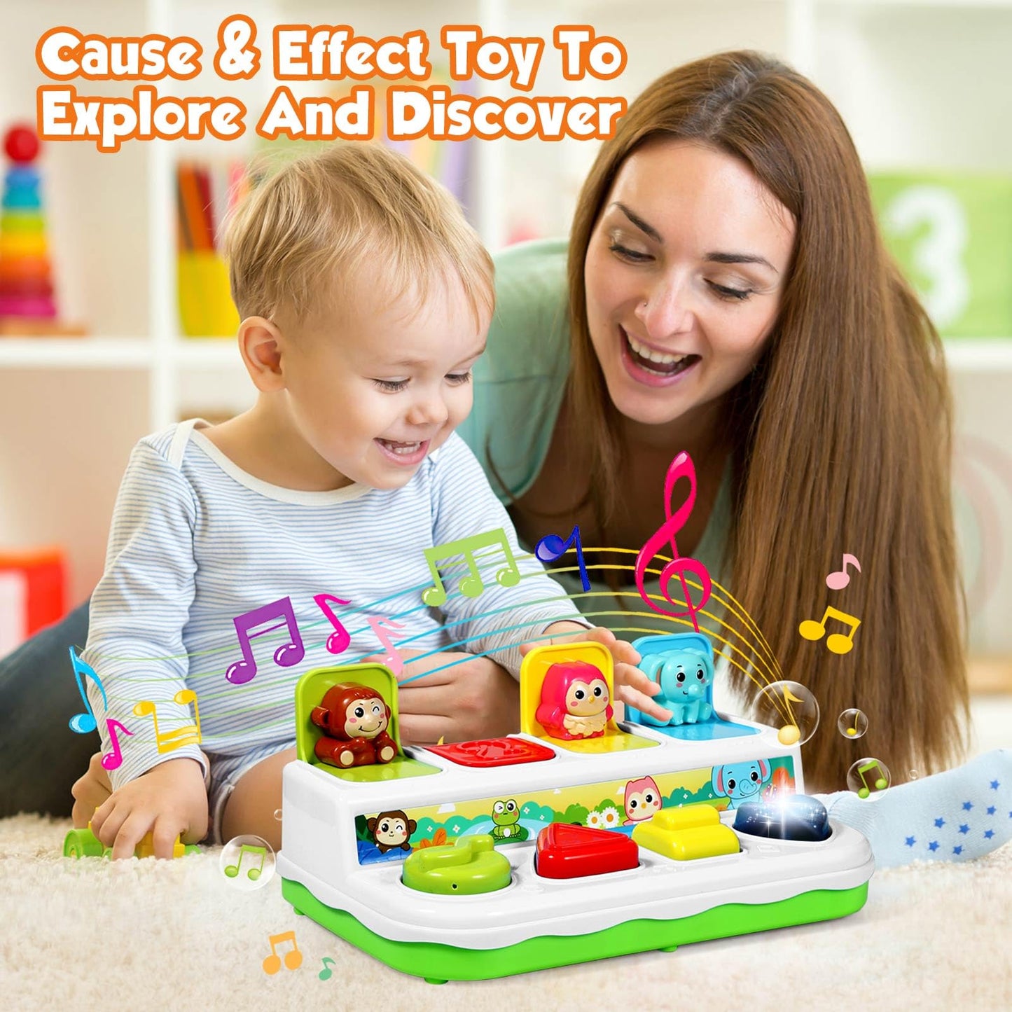 Ainoi Baby Toys 6 To 18 Months, Preschool Early Learning Cause And Effect Interactive Infant Toys, Light Musical Pop Up Toys For