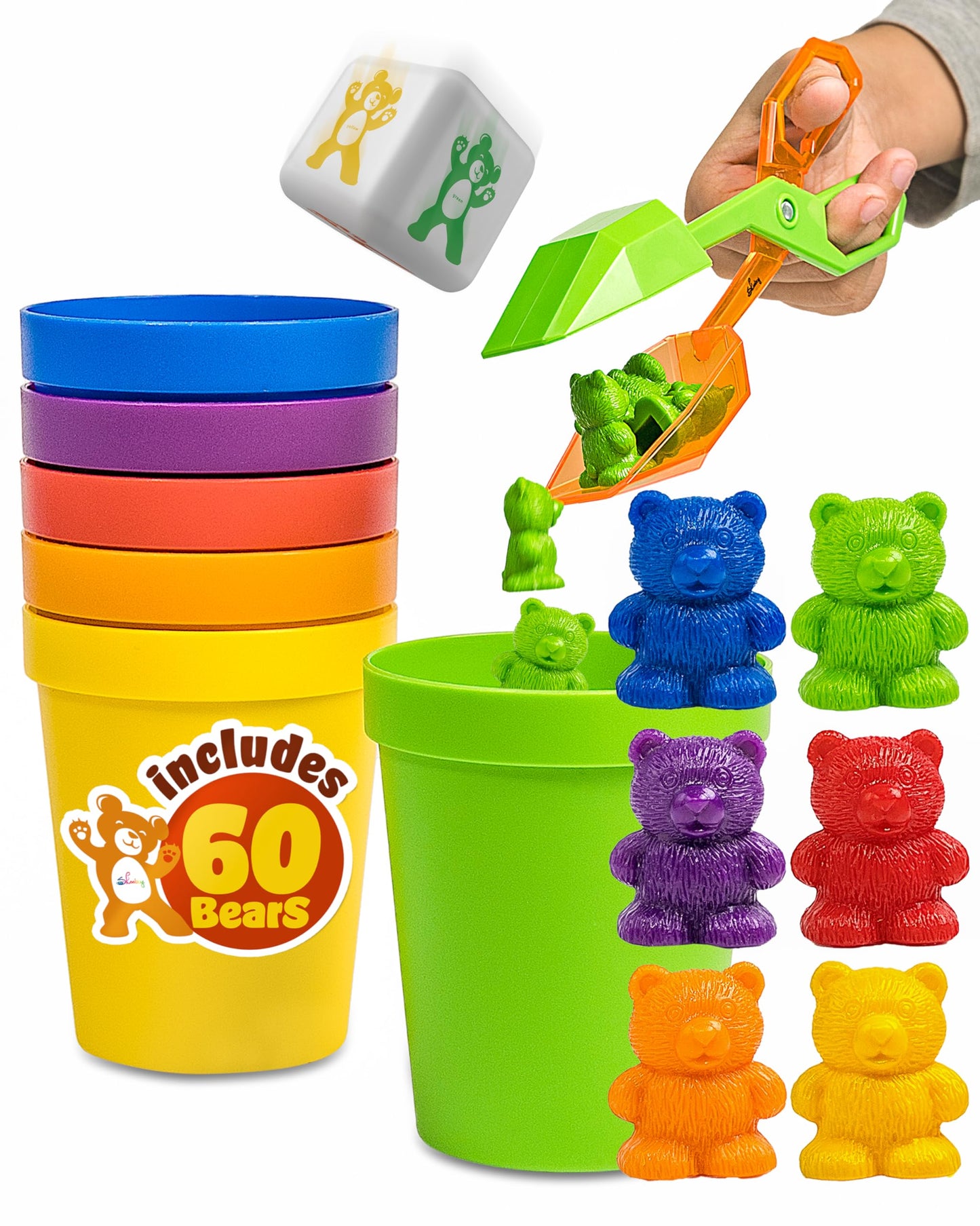 Skoolzy Counting Bears Set - 70 Pc Color Sorting Sensory Toys for Toddlers - Montessori & Autism Educational Toys - Multi-Color