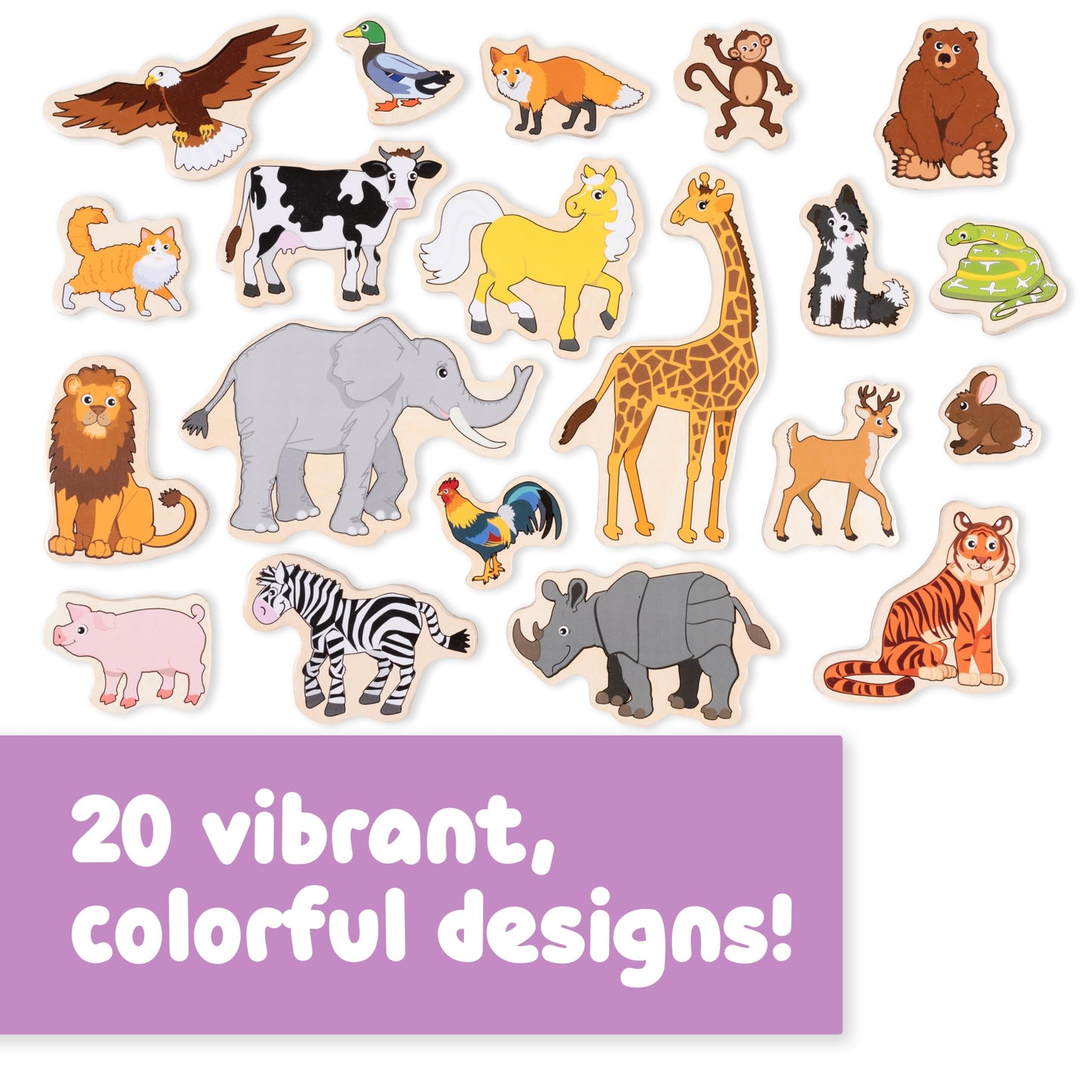 Spark & Wow Wooden Magnets - Animals - Set Of 20 - Magnets For Kids Ages 2+ - Cute Animal Magnets For Fridges, Whiteboards And More