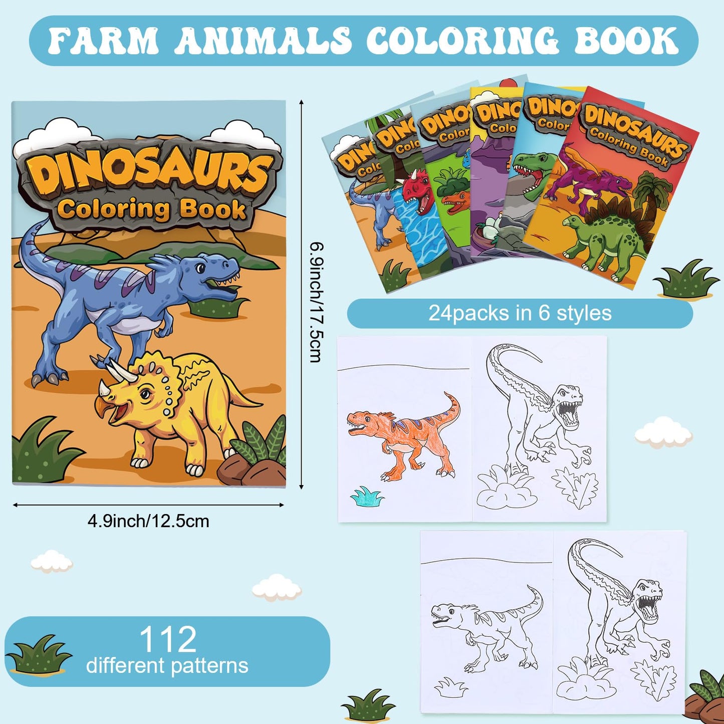 Nezyo 24 Pieces Mini Dinosaur Coloring Books Dino Painting Drawing Book Small Color Booklets Party Favors Coloring Pages Designs
