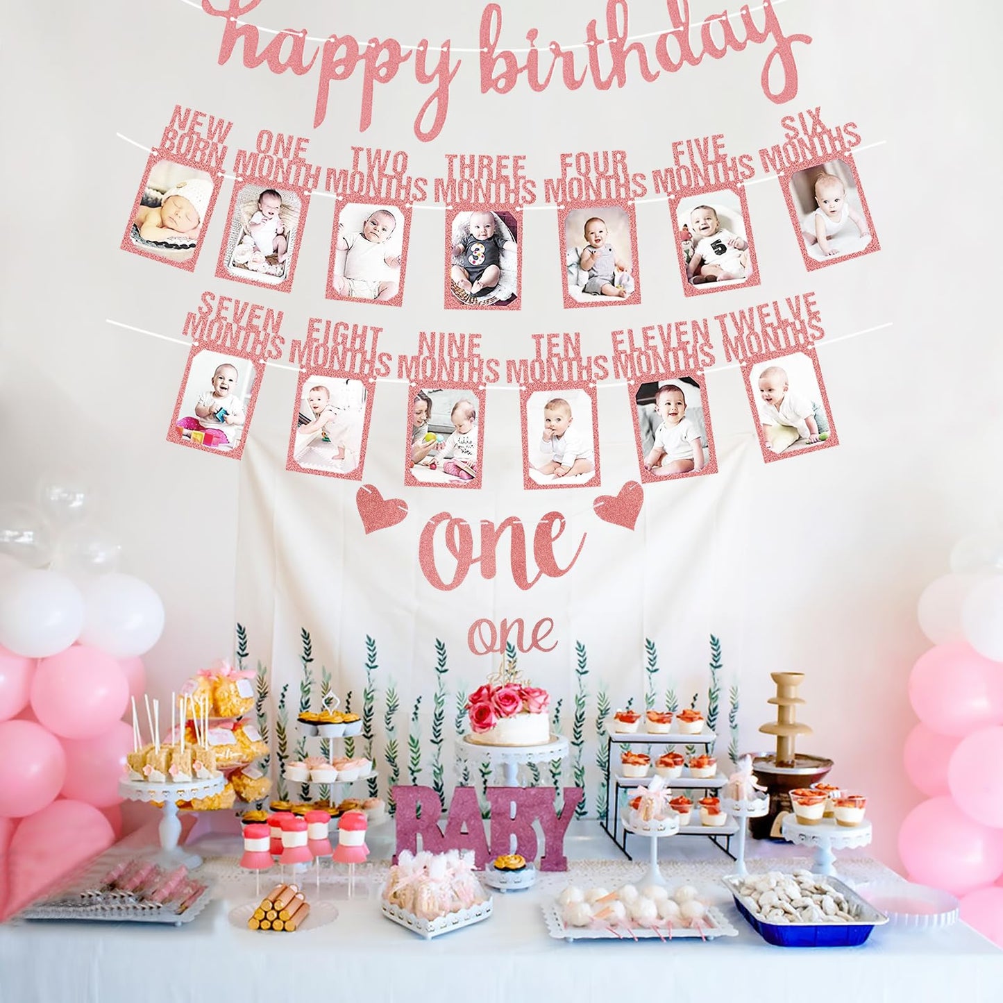1St Birthday Baby Photo Banner, Happy Birthday Banner 17Pcs First Birthday Decorations For Girl Newborn To 12 Months, First Birt
