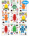 24 Pcs Make Your Own Robot Sticker Sheets For Kids, Robot Face Stickers For Kids Toddlers Crafts Activities Gifts Goodie Bags Bi