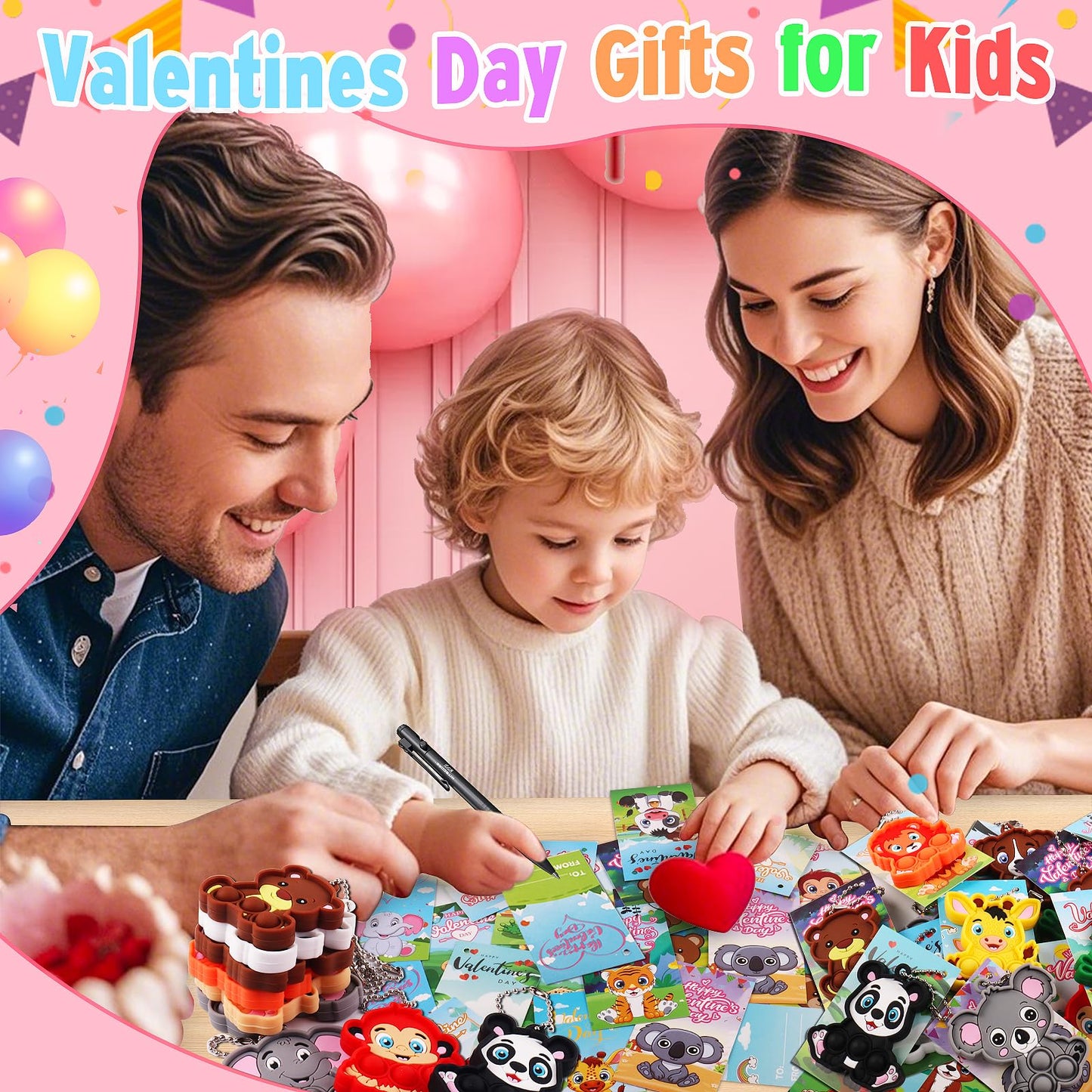 24 PACK Valentines Day Gifts for Kids,Valentines Cards for Kids Classroom with Animals Pop Fidget Toys,Valentines Exchange Gifts