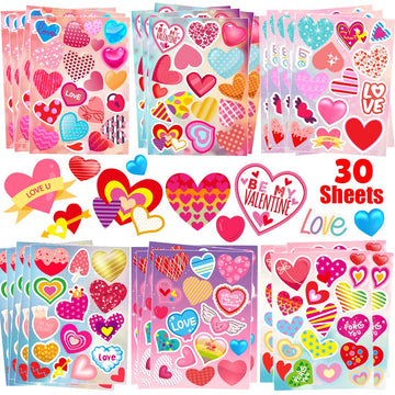 Karslora 30 Sheets Valentine Stickers, 490Pcs Heart Stickers, Valentine Stickers For Kids, Valentines Crafts Party Favors For Ki