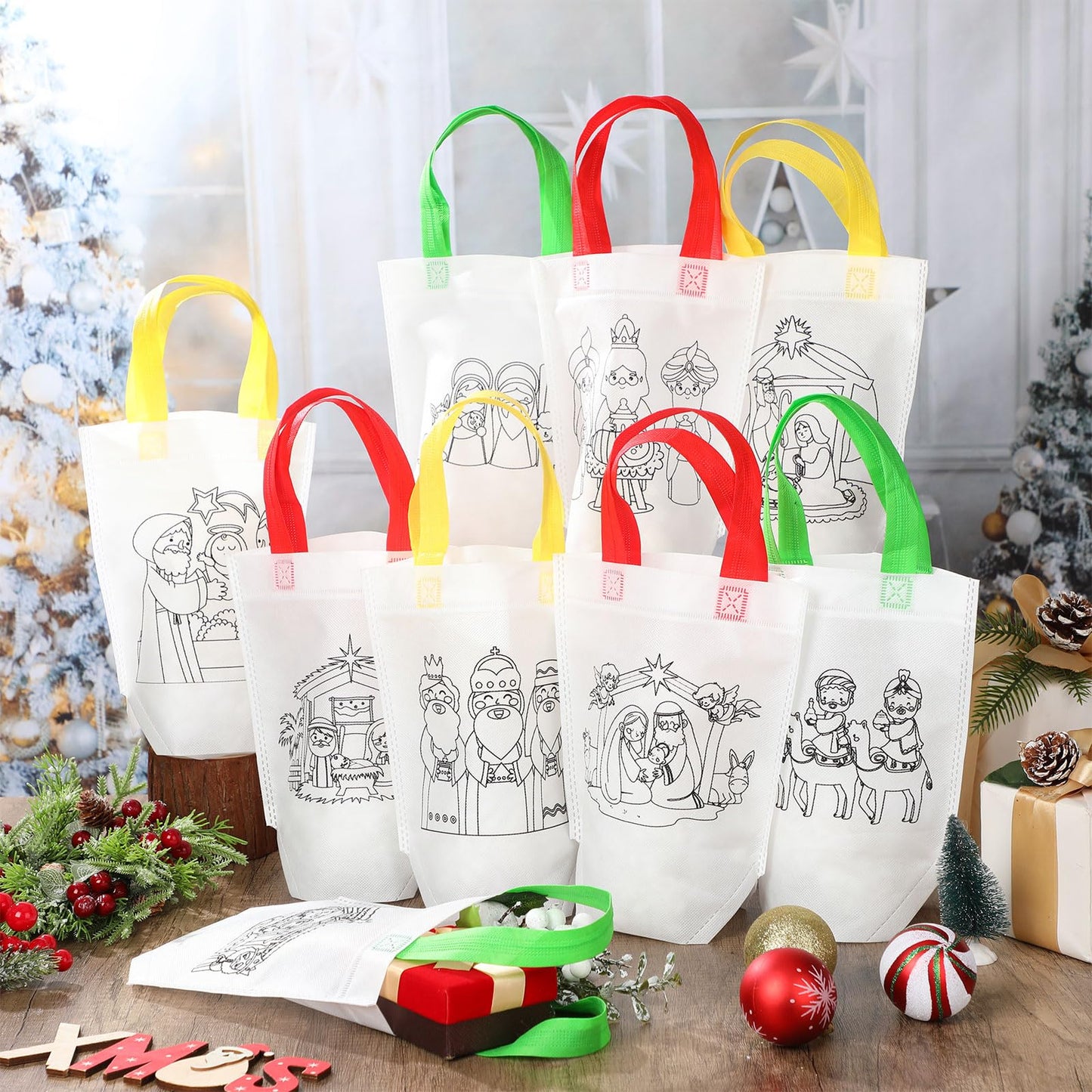 Kacctyen 45 Pcs Farm Animals Color Your Own Goodie Bags Reusable Coloring Art Party Favor Paint Graffiti Bags for Farm Theme Bar