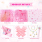 Princess Dress Up Clothes For Little Girl, 11Pcs Princess Dress Up Cape Gift Set With Pincess Crown, Princess Dresses Princess Toys For Toddler Girls 3-8 Years Old Birthday Christmas Gift (Pink)