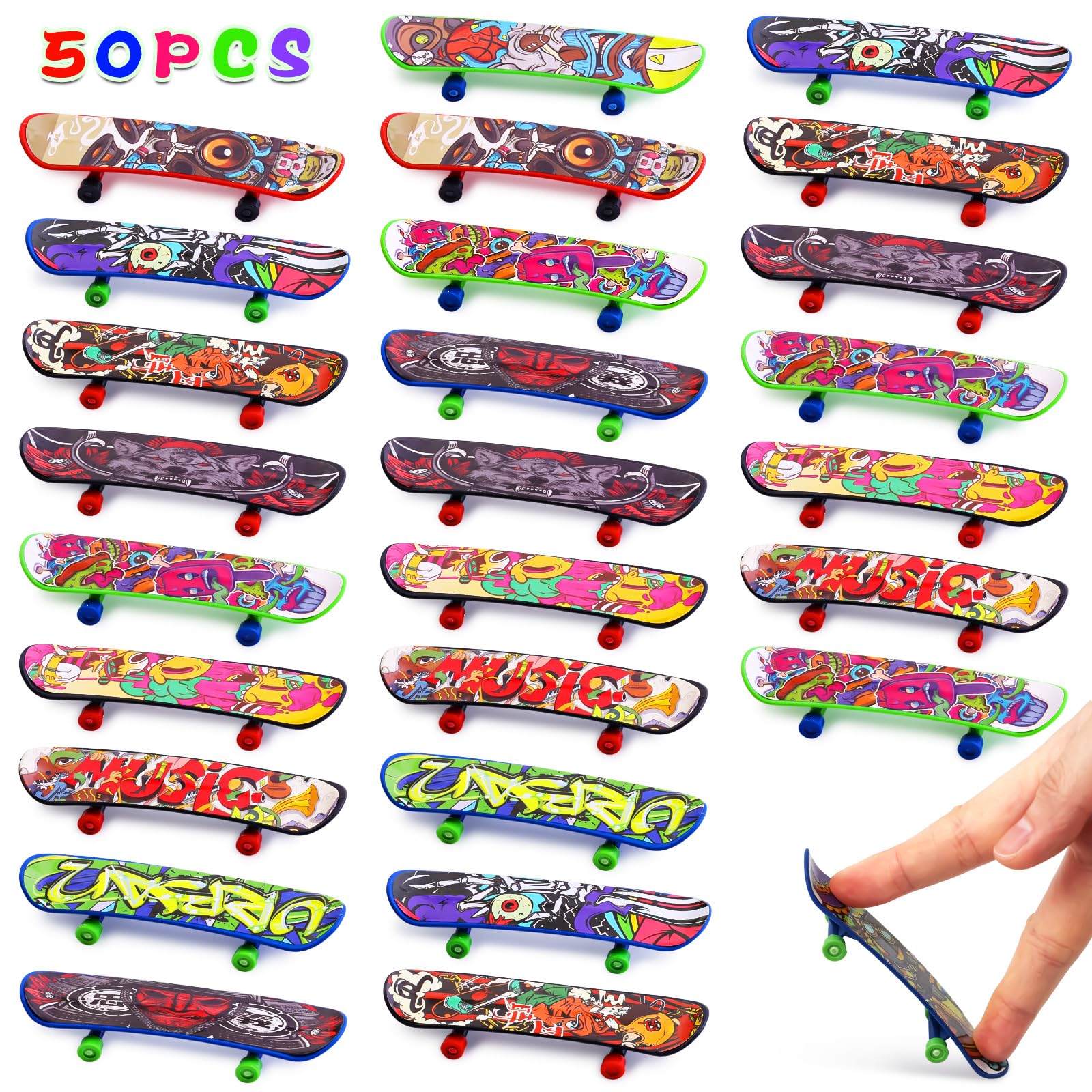 Poplay 50Pcs Mini Finger Skateboards, Finger Boards Toy Mini Skateboards For Kids Party Favors, Birthday Goodie Bag Stuffers, Easter Egg Fillers