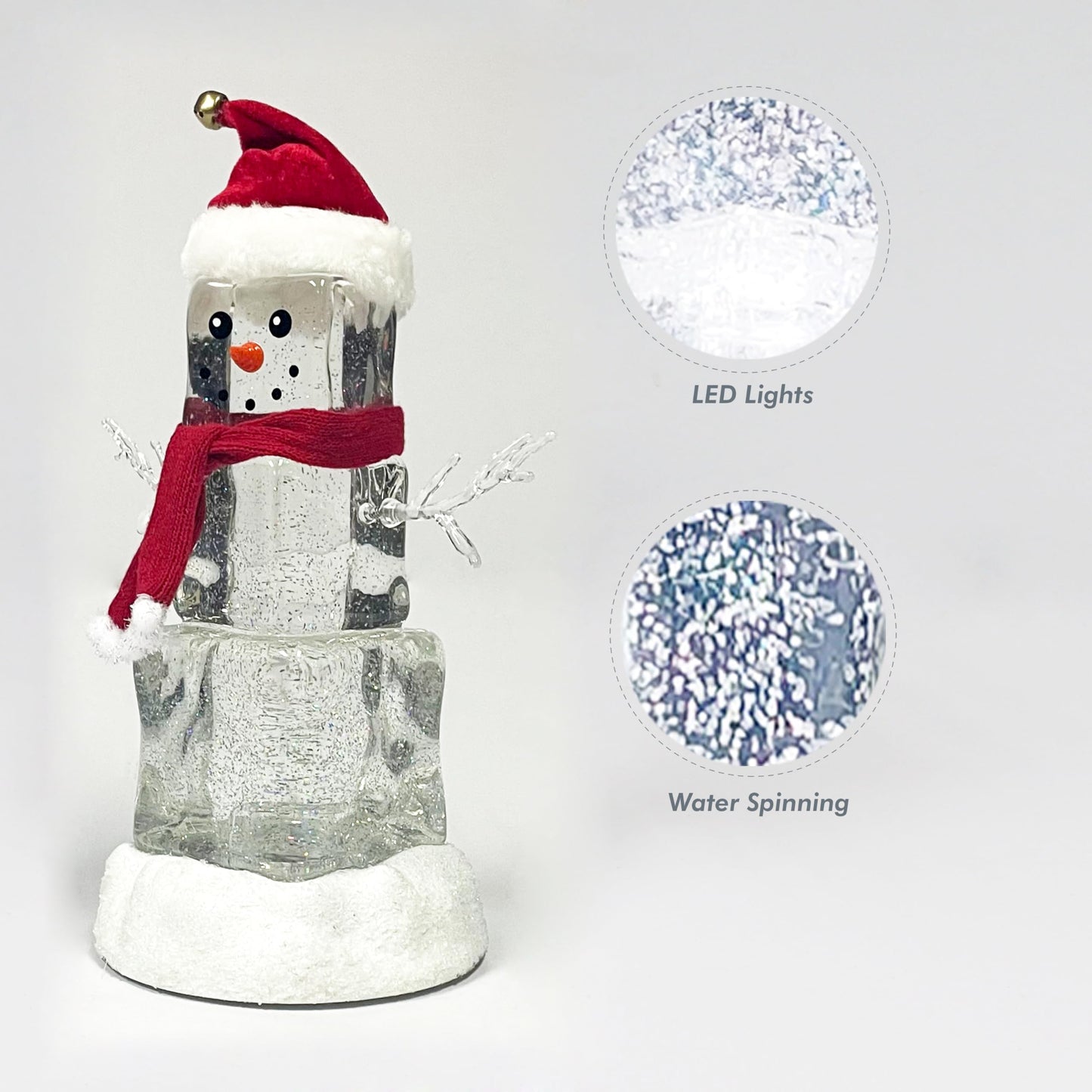 MOMENTS IN TIME 11.3H Acrylic Ice Cube Snowman - LED Lights, Water Spinning Glitter, Battery Operated