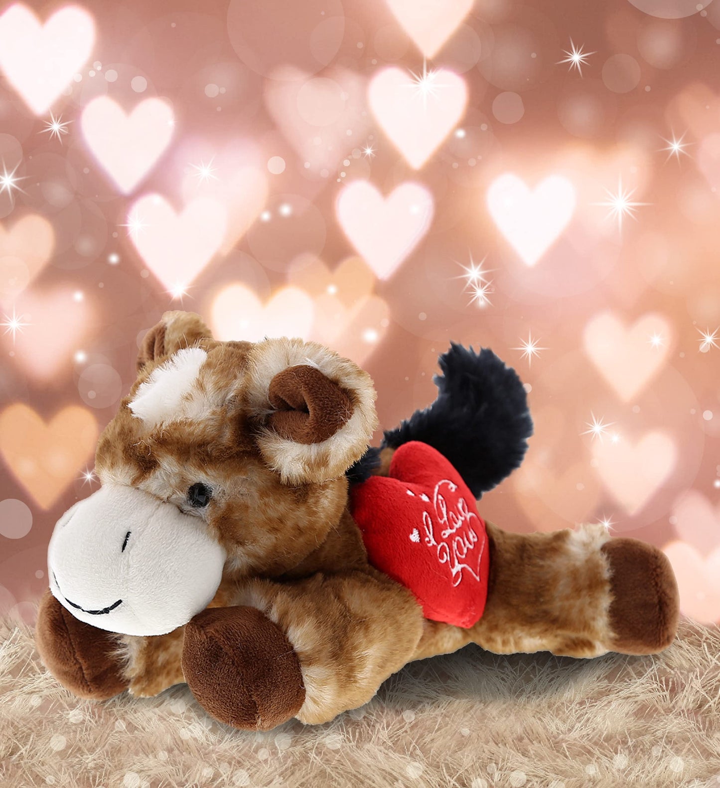 Dollibu I Love You Valentine Plush Lying Brown Donkey - Cute Stuffed Animal With Red Heart And Name Personalization Gift For Valentines Day, Birthday, Anniversary - 9 Inches