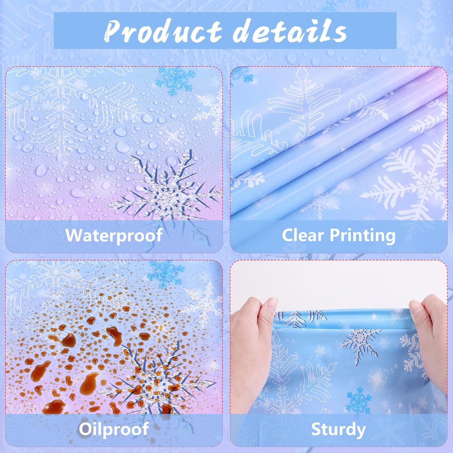 Kesfey 3 Packs Christmas Snowflake Tablecloth 51 X 87 Inch Winter Frozen Wonderland Table Cover Disposable White Snowflake Plast