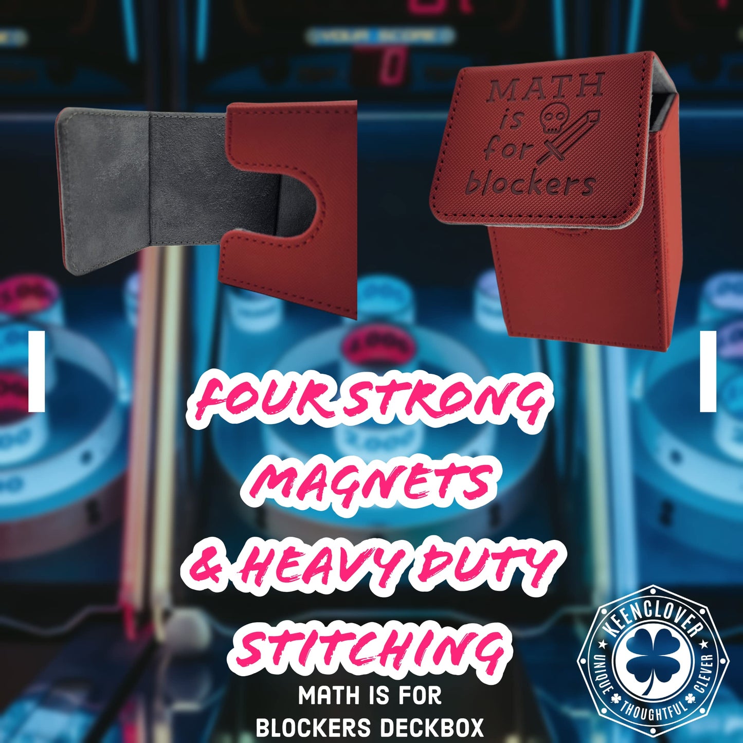 JGFinds KeenClover Card Deckbox for CCG TCG, Holds 100-115 Sleeved Cards, PVC Free Deck Box 4x3x3, Strong Magnet Flip (Math Is F