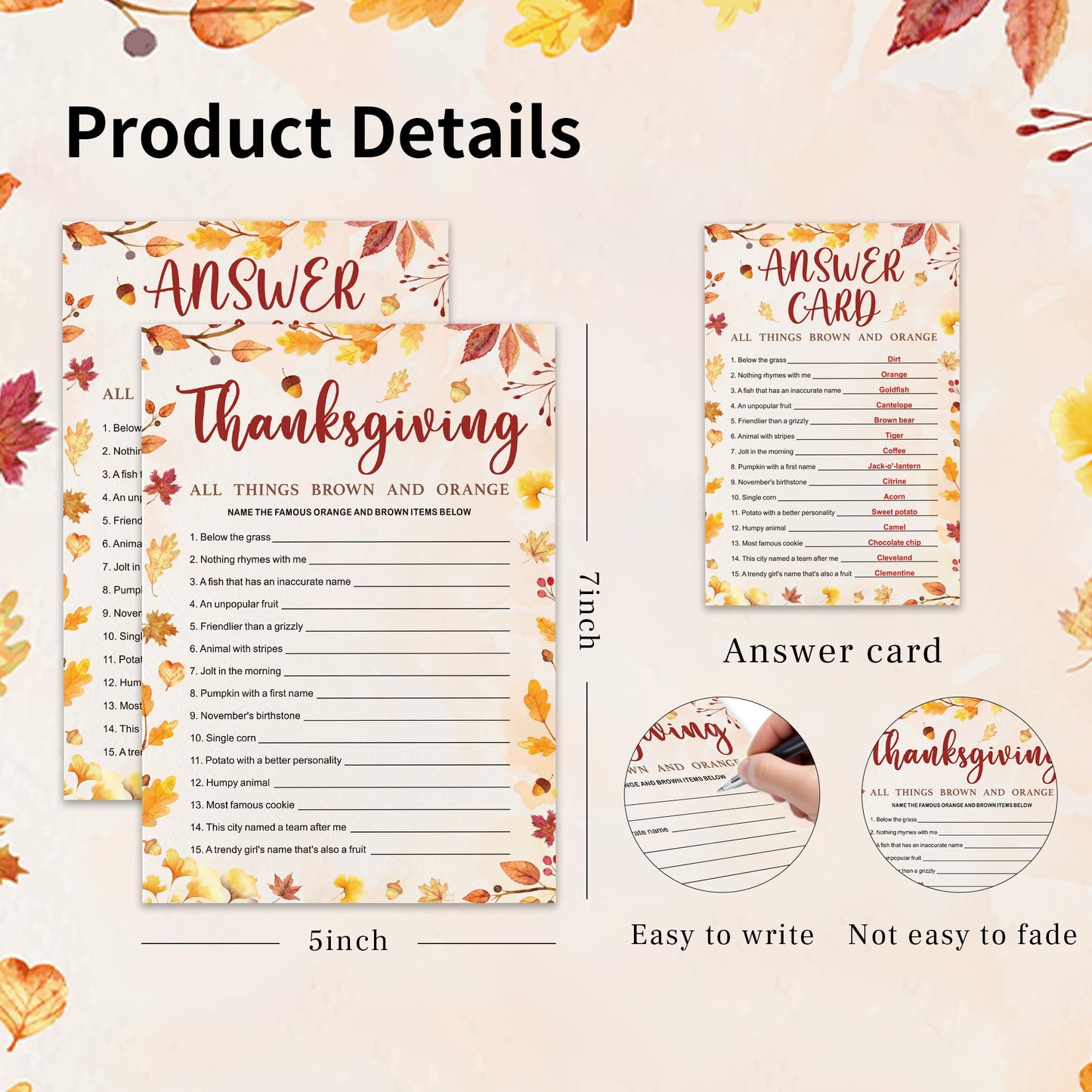 Thanksgiving Word Scramble Game Card Fun Fall Party Activity for mature-themeds and Teens Autumn Holiday Brain Teaser 5x7 Inch Cards with Answer Card