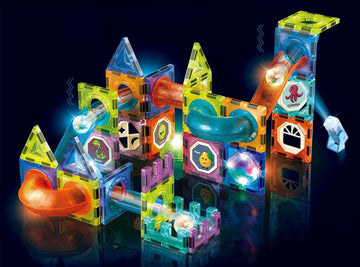 Unique Kids Magnetic Tiles Building Blocks With Marble Run - Engaging Stem/Steam Toys For Boys And Girls - Perfect Christmas Or