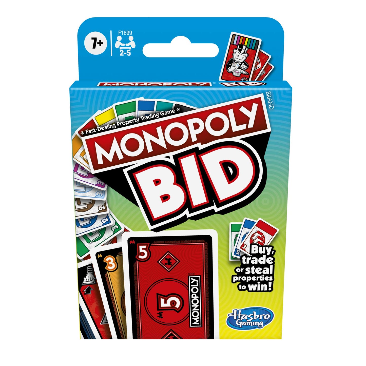 Monopoly Bid Game - Quick-Playing Card Game for 4 Players, Ages 7+, Multicolor, Model F1699100