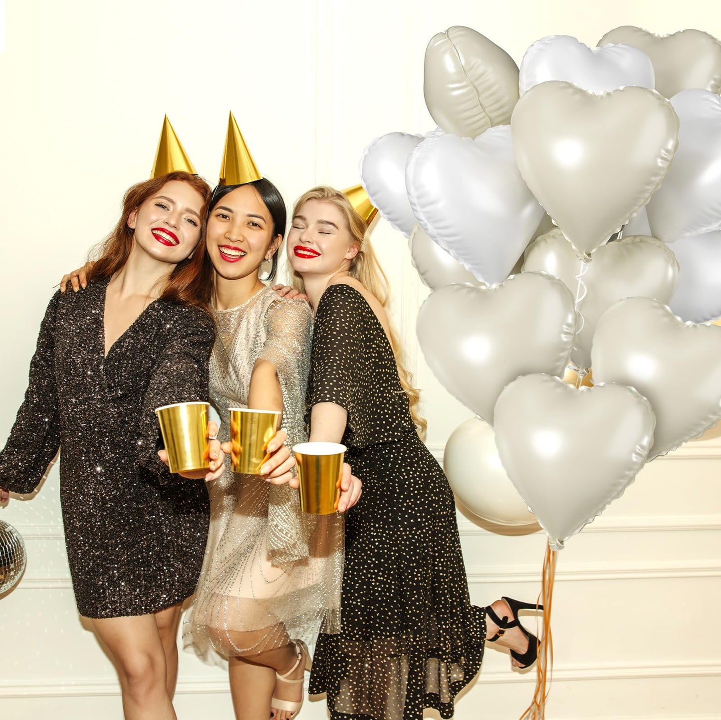 Biapian Cream Heart Balloons, 18 Inch Sand White Heart Shape Balloons Foil, 10 Pcs Beige Heart Balloons And White Foil Balloons