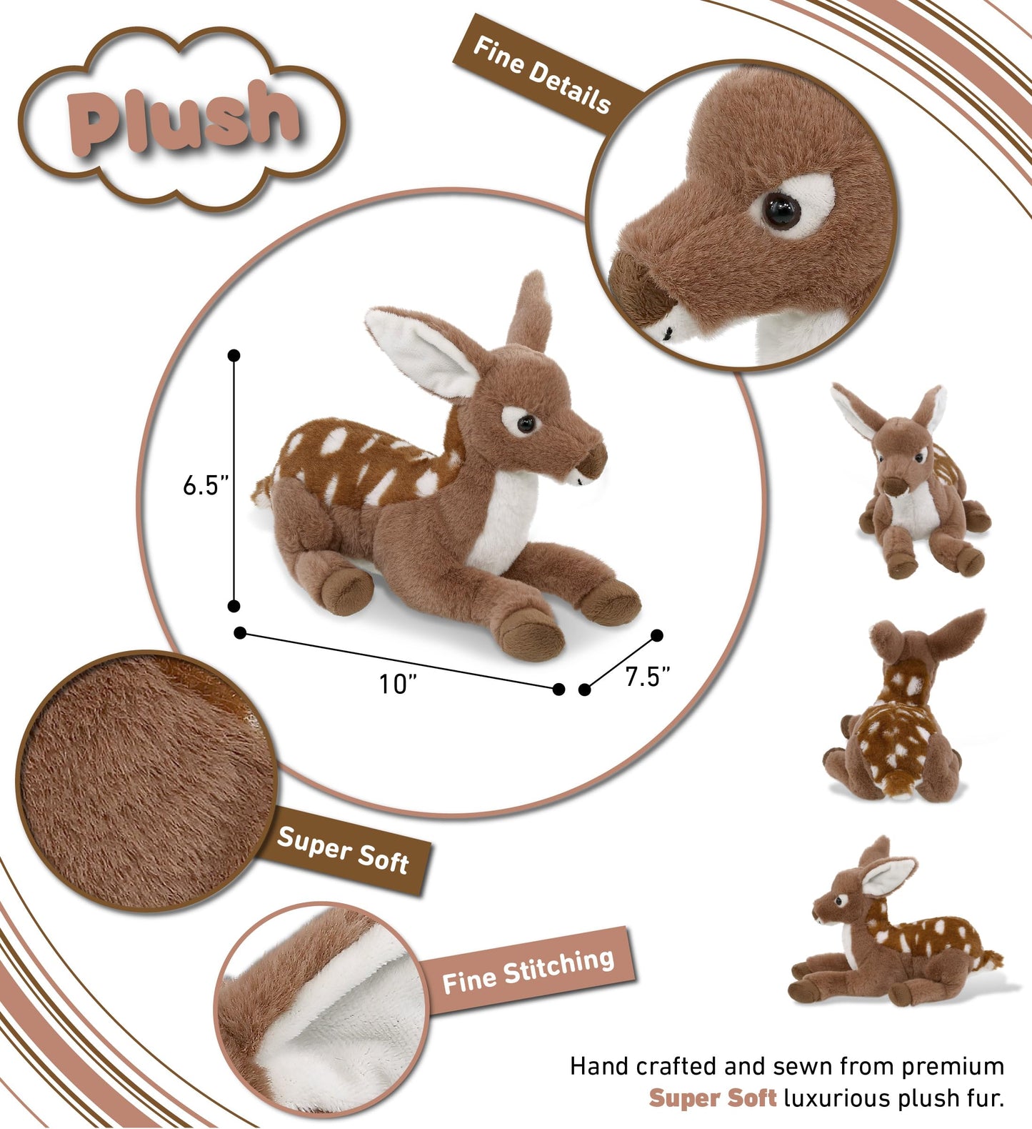DolliBu Fawn Deer Super Soft Stuffed Animal  Cute Realistic Deer Stuffed Animals for Girls  Boys  mature-themeds Animal Gifts  Kids Nursery Decor for Newborn  Cuddly Soft Baby Plush Toys - 10 Inches