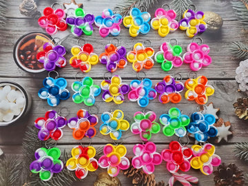 30 Packs Bulk Flowers Backpack Keychain Mini pop Fidget for boy and Little Girl,Kids,Students Birthday Party Favors,Students Bub